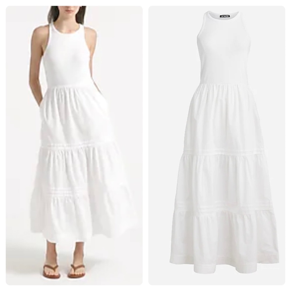 NWT JCREW Vintage rib high-neck cutaway tank dress with poplin skirt